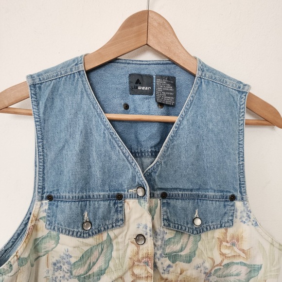 Vintage 90s Lizwear Denim Floral Vest Women's S Western Cottagecore Country Boho - Picture 4 of 4